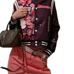 Women's Graphic Varsity Jacket in Purple